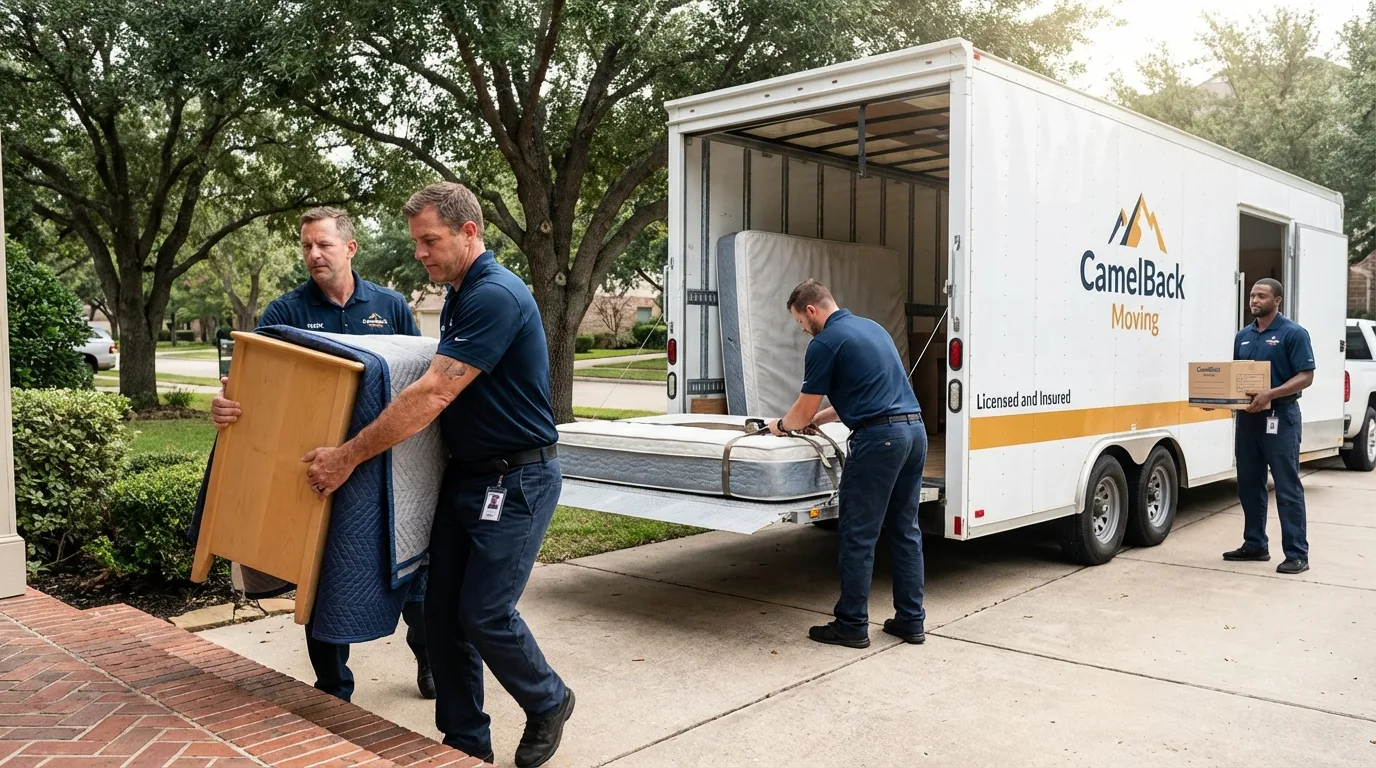 Crew loading residential truck for cross-state move from Pleasant Hill, CA